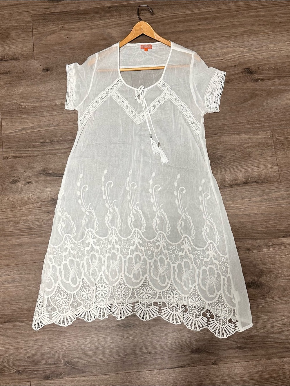 Women's White CottonViscose Embroidered Swim Coverup Tunic - Lightweight